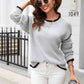 Round Neck Long Sleeve Waffle-Knit Sweater - Deals DejaVu