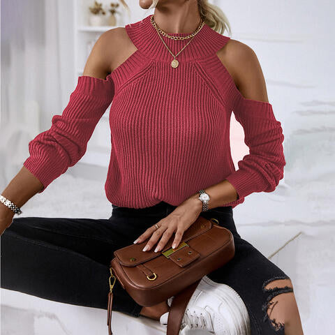 Round Neck Cold-Shoulder Sweater