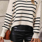 Striped Dropped Shoulder Round Neck Pullover Sweater - Deals DejaVu
