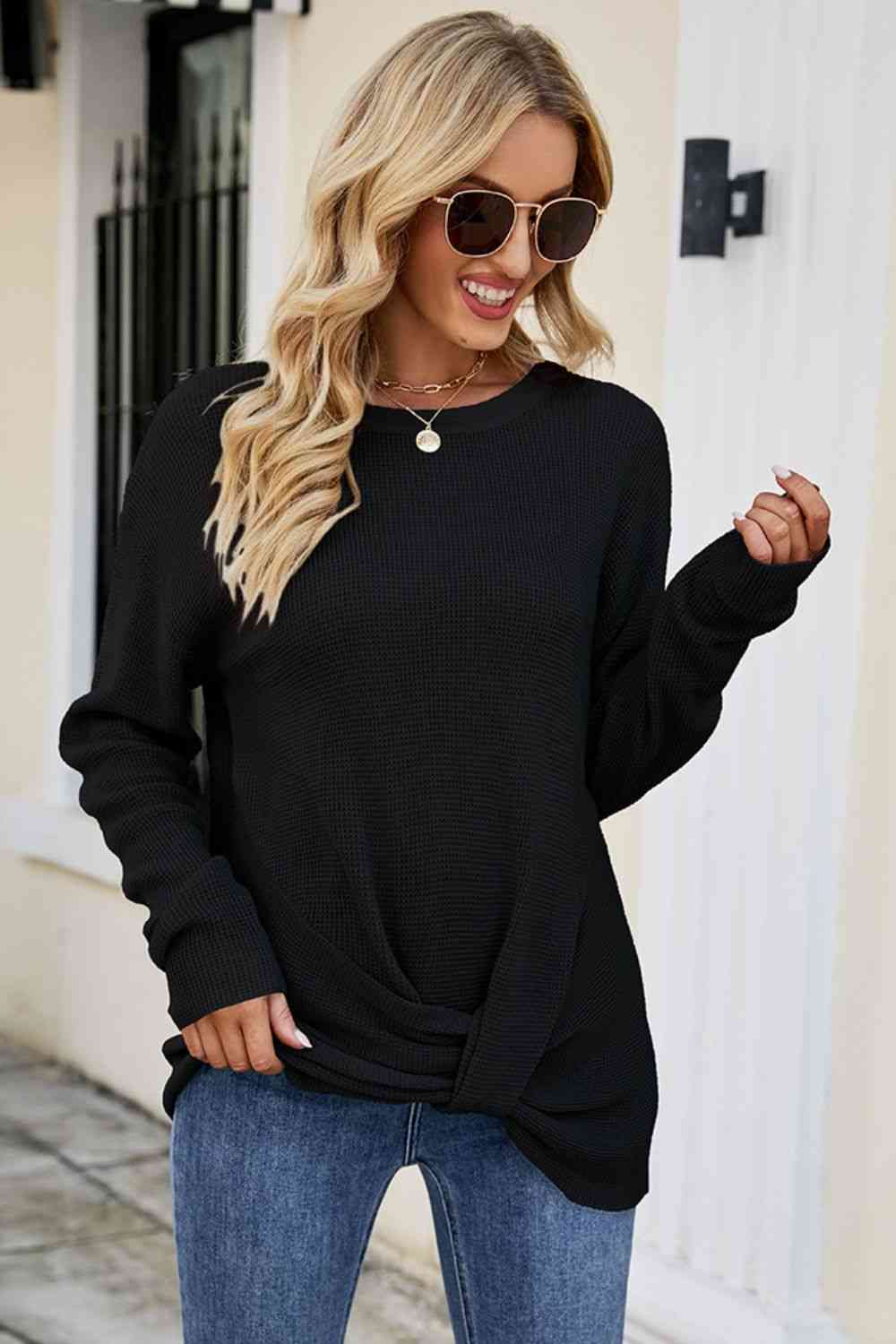 Twisted Round Neck Sweater - Deals DejaVu