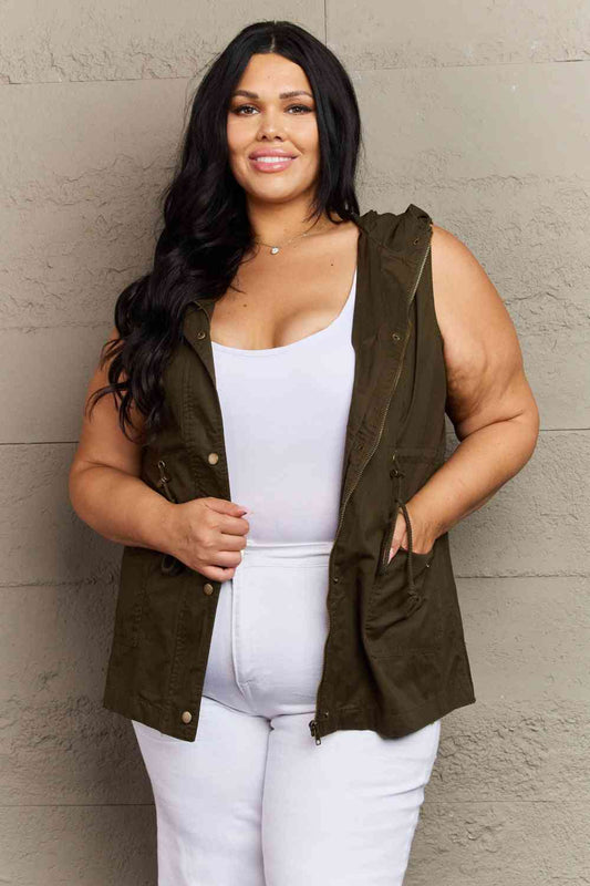 Zenana More To Come Full Size Military Hooded Vest - Deals DejaVu