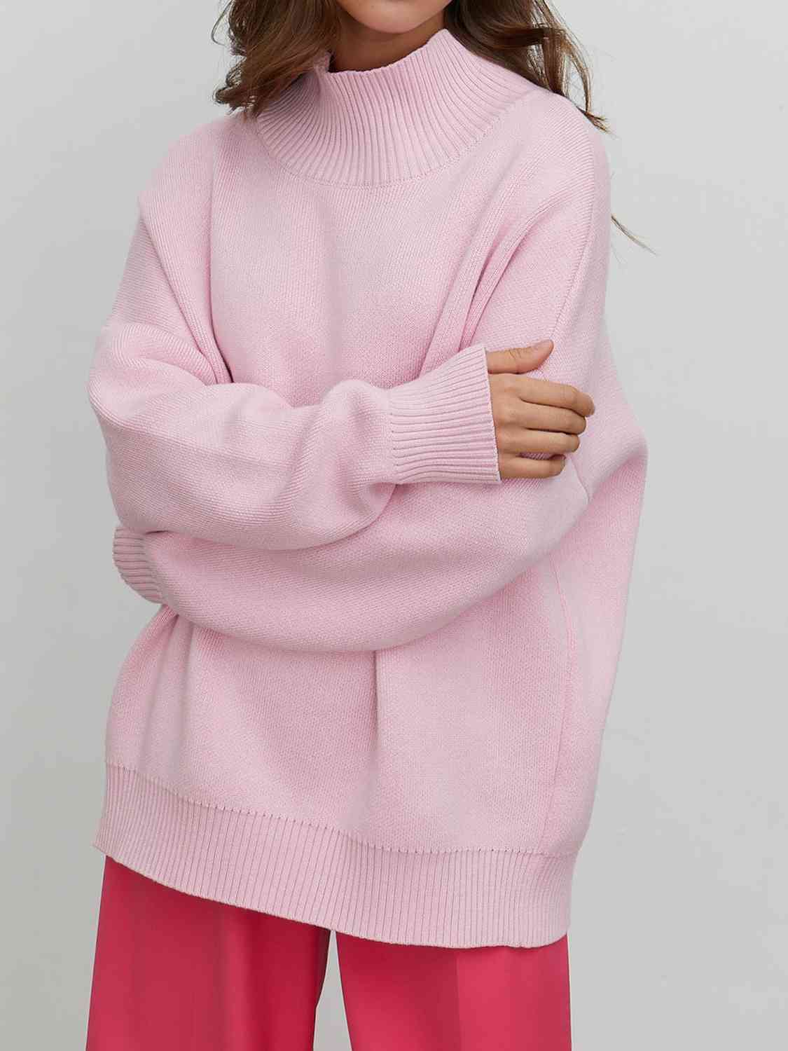 Mock Neck Dropped Shoulder Sweater - Deals DejaVu