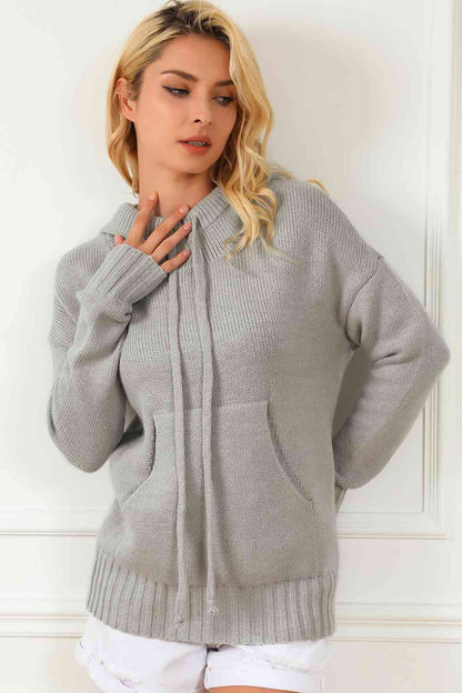 Drawstring Hooded Sweater with Pocket - Deals DejaVu