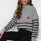 Striped Zip-Up Long Sleeve Ribbed Sweater