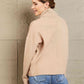Woven Right Button Detail Rib-Knit Turtleneck Sweater