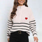 Striped Zip-Up Long Sleeve Ribbed Sweater