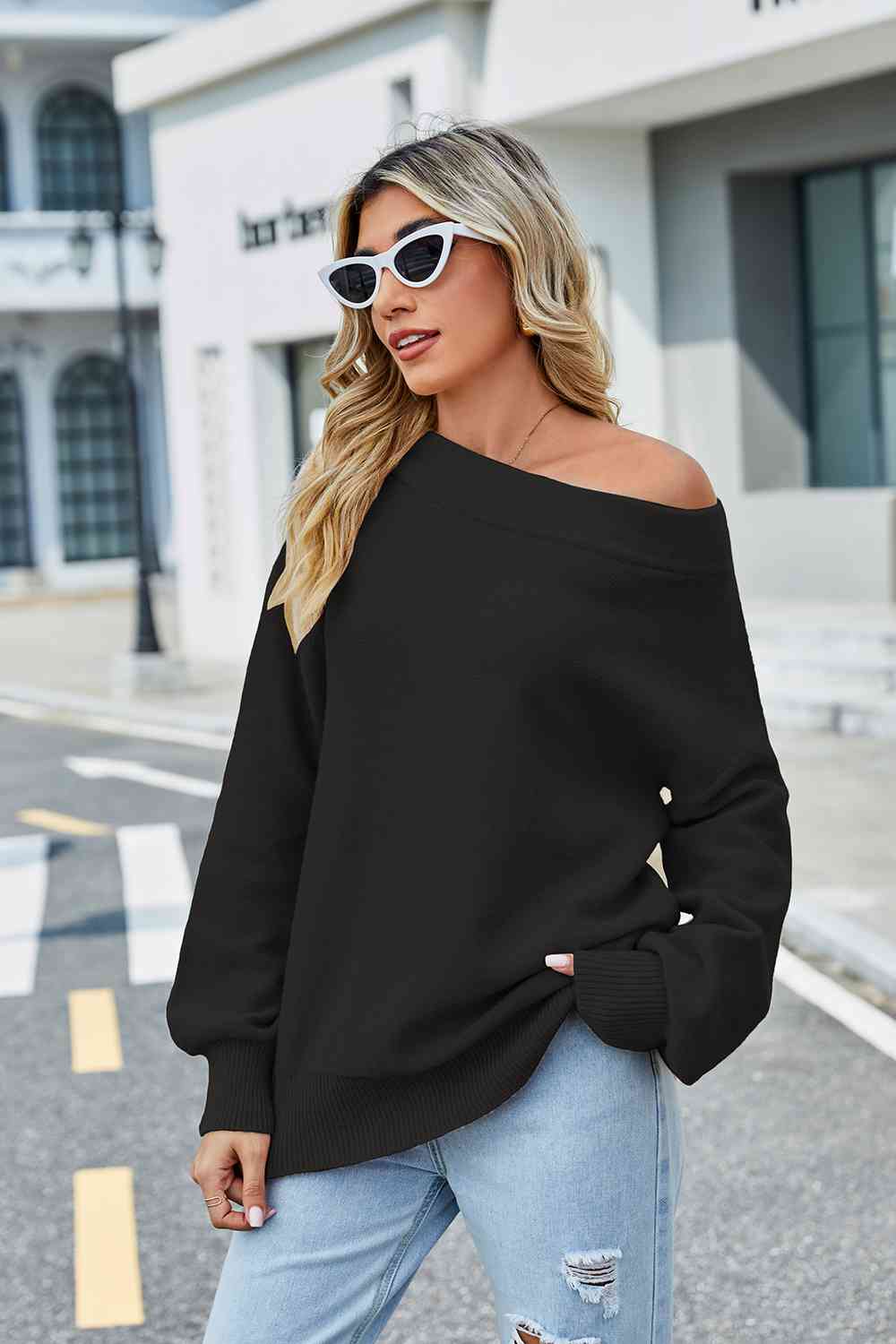 Long Sleeve Ribbed Trim Sweater - Deals DejaVu