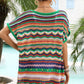 Rainbow Stripe Scalloped V-Neck Cover-Up Dress (TB11D) T
