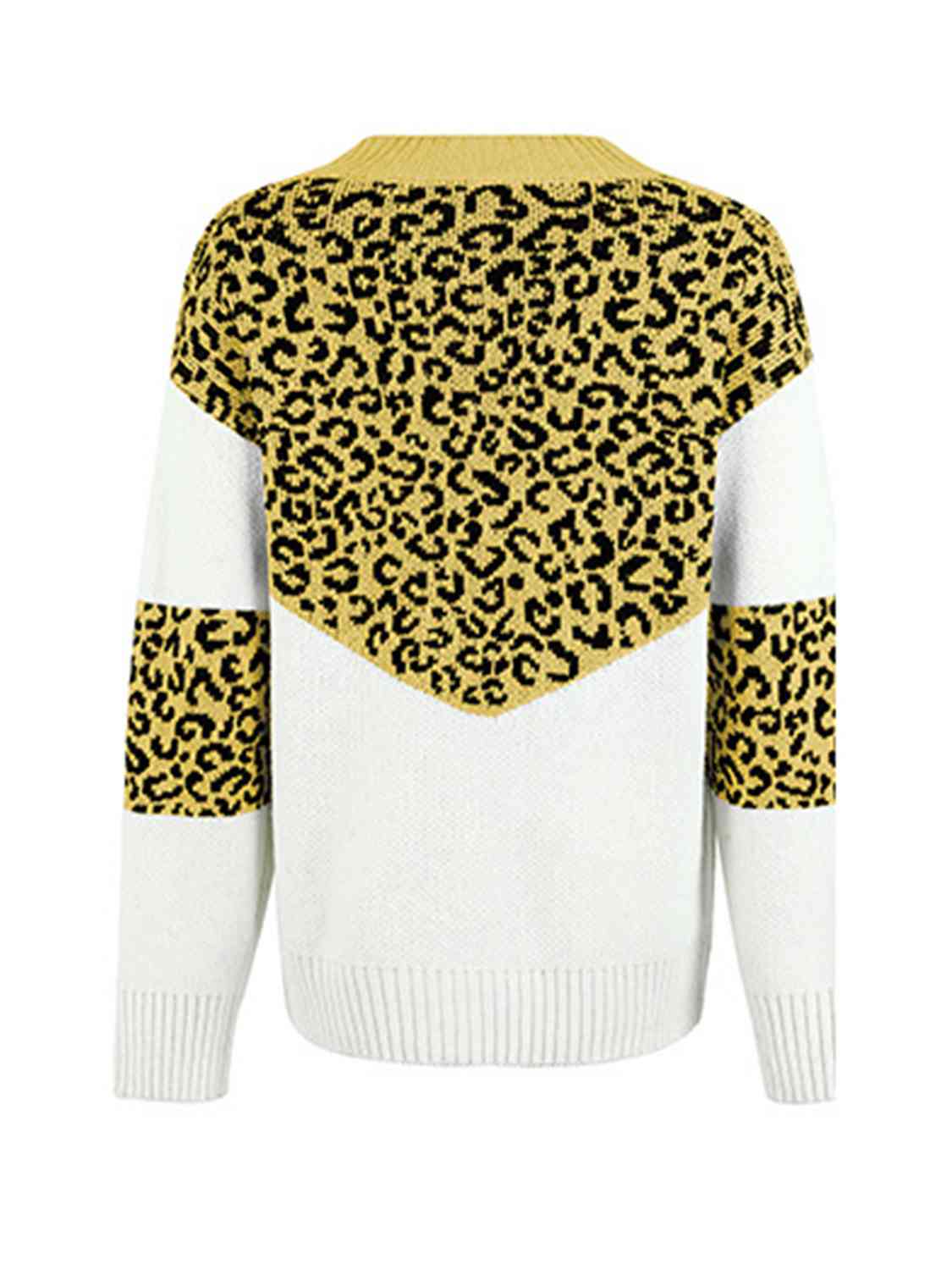 Leopard V-Neck Dropped Shoulder Sweater - Deals DejaVu