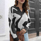 Two-Tone Johnny Collar Dropped Shoulder Pullover Sweater - Deals DejaVu