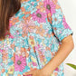 Double Take Floral Round Neck Babydoll Top