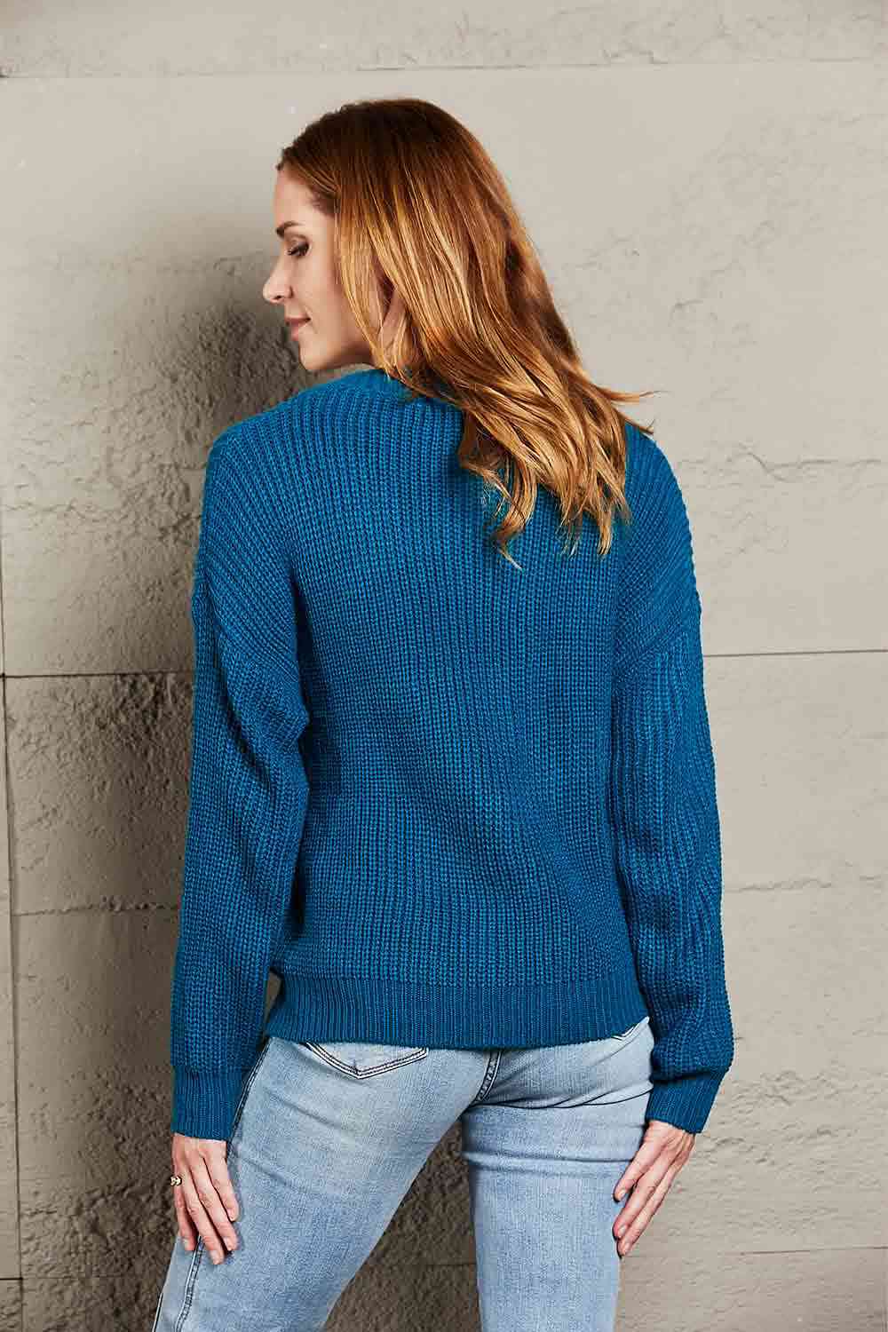 Double Take Surplice Neck Dropped Shoulder Sweater