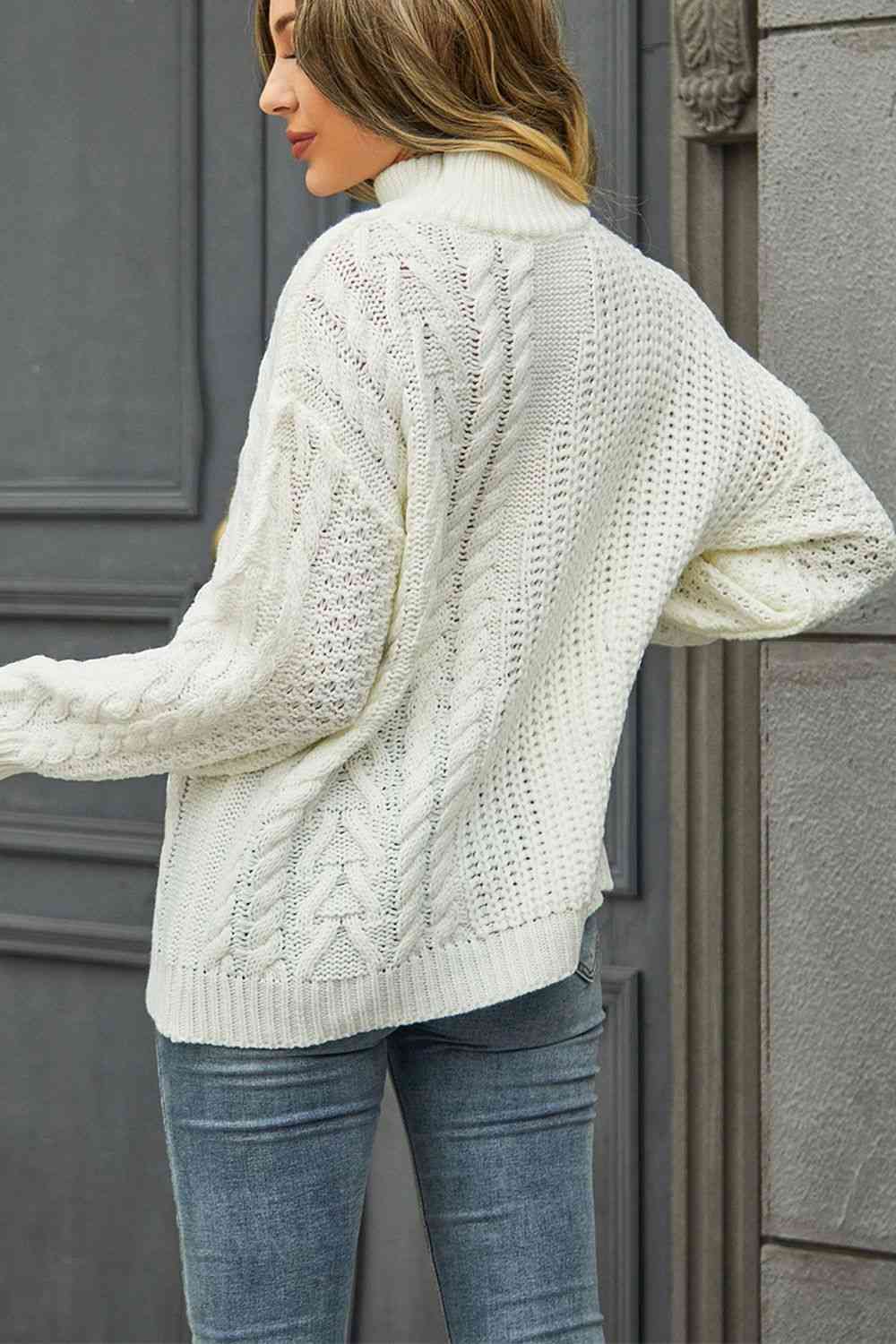 Cable-Knit Turtle Neck Long Sleeve Sweater - Deals DejaVu