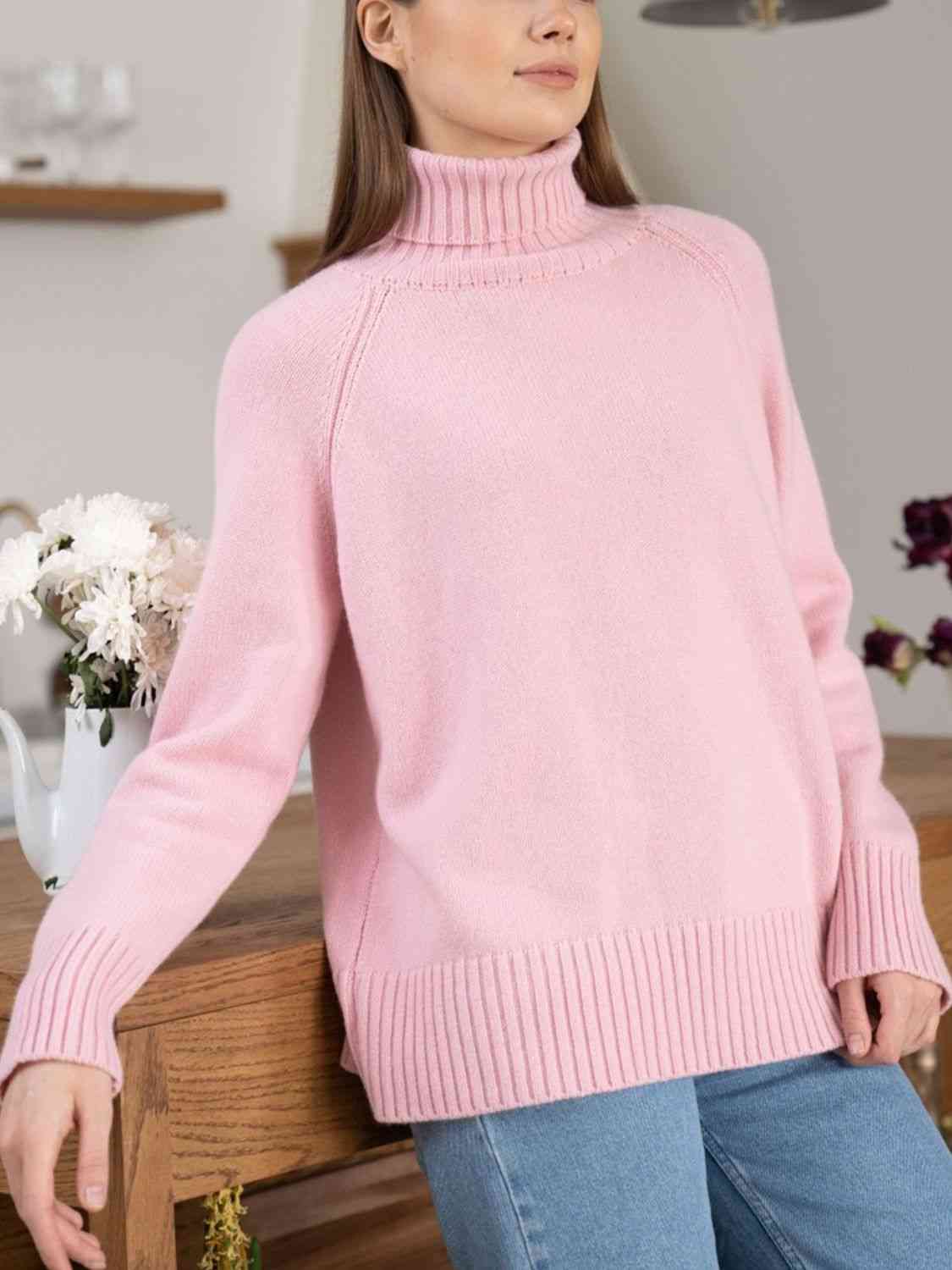 Turtle Neck Raglan Sleeve Sweater - Deals DejaVu