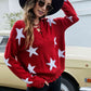 Star Pattern Lace-Up Drop Shoulder Sweater