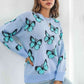 Butterfly Pattern Round Neck Dropped Shoulder Sweater - Deals DejaVu