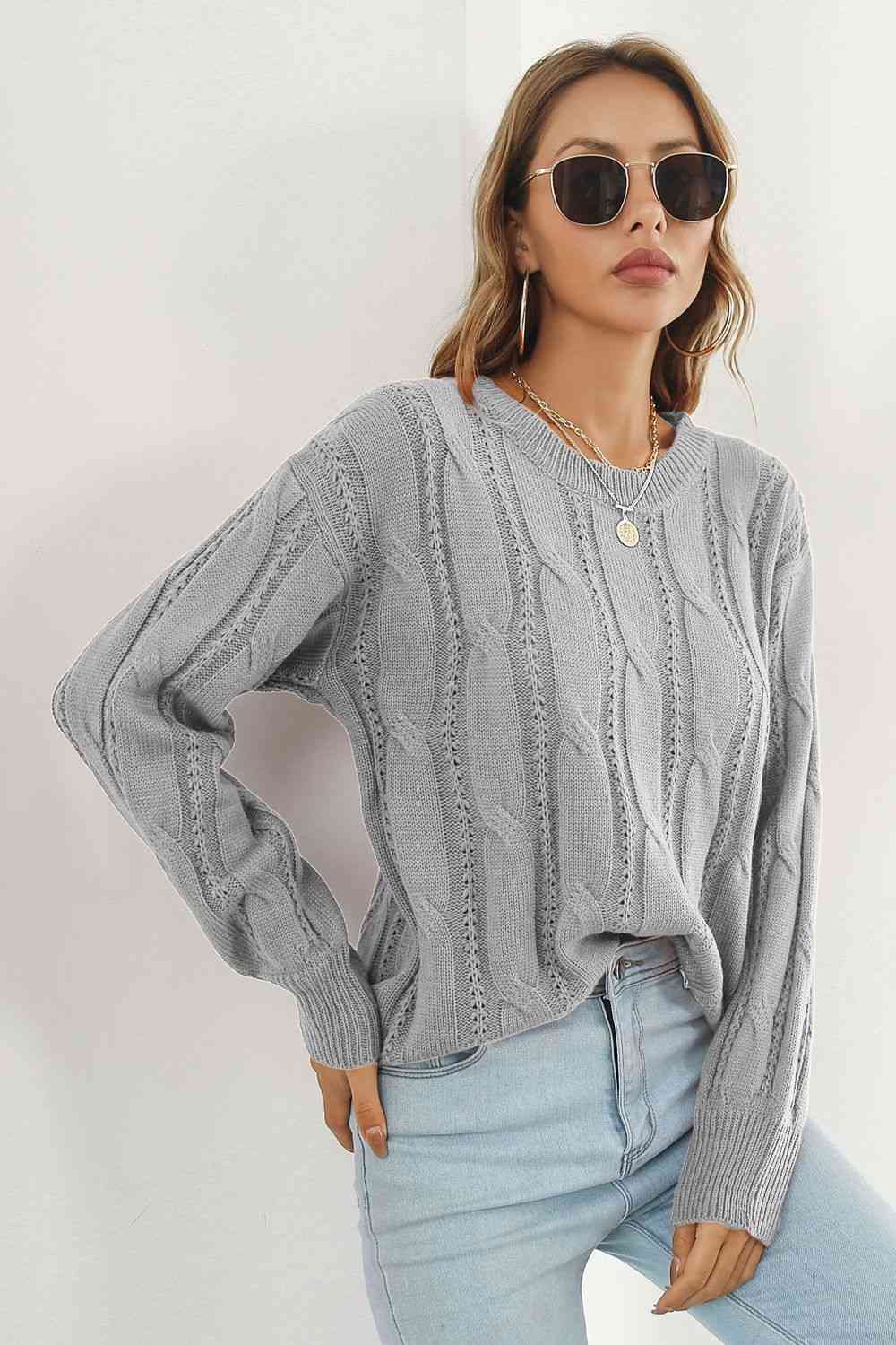 Round Neck Long Sleeve Sweater - Deals DejaVu