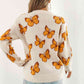 Butterfly Pattern Round Neck Dropped Shoulder Sweater - Deals DejaVu