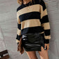 Two-Tone Round Neck Dropped Shoulder Sweater - Deals DejaVu