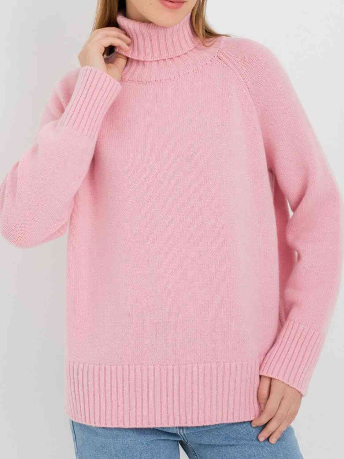 Turtle Neck Raglan Sleeve Sweater - Deals DejaVu