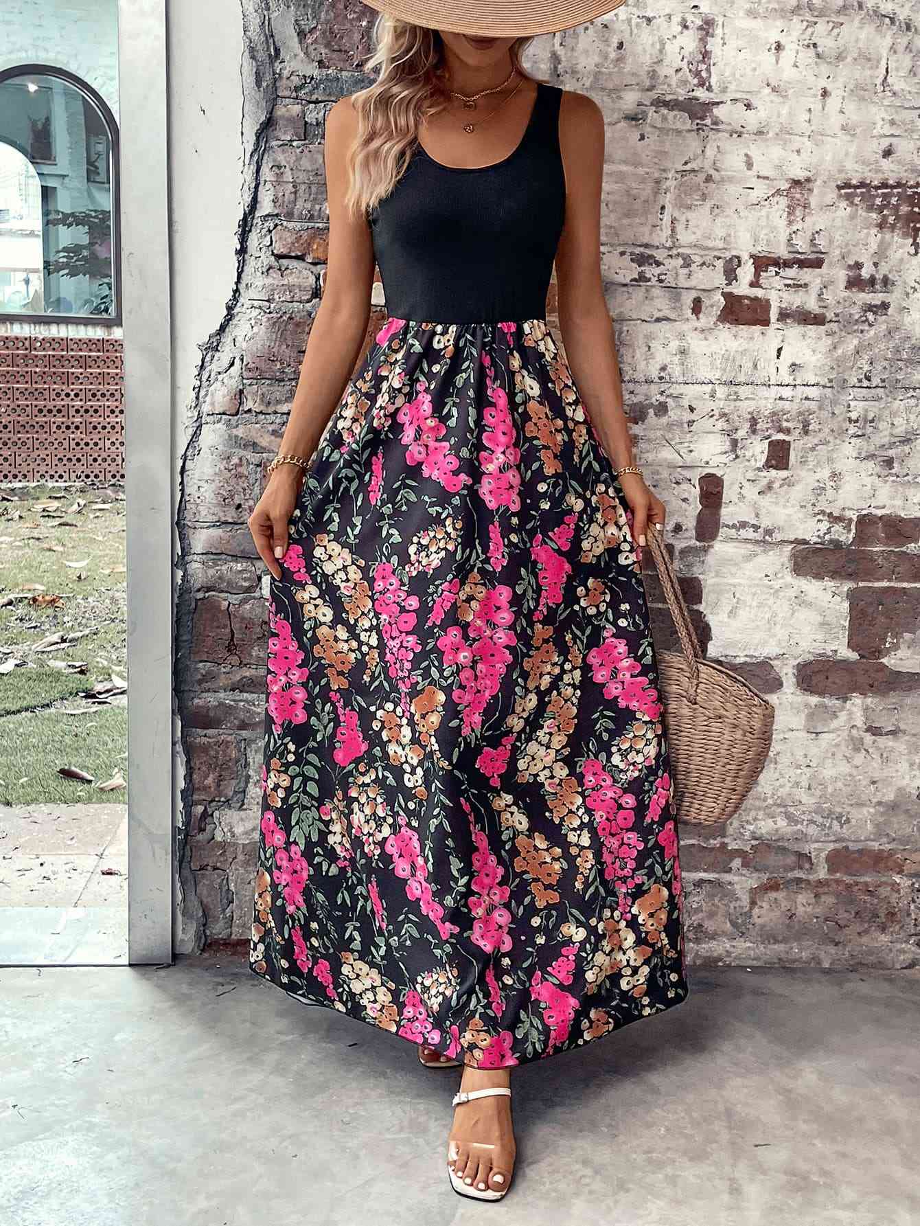 Floral Scoop Neck Sleeveless Maxi Dress (BWMT) T - Deals DejaVu