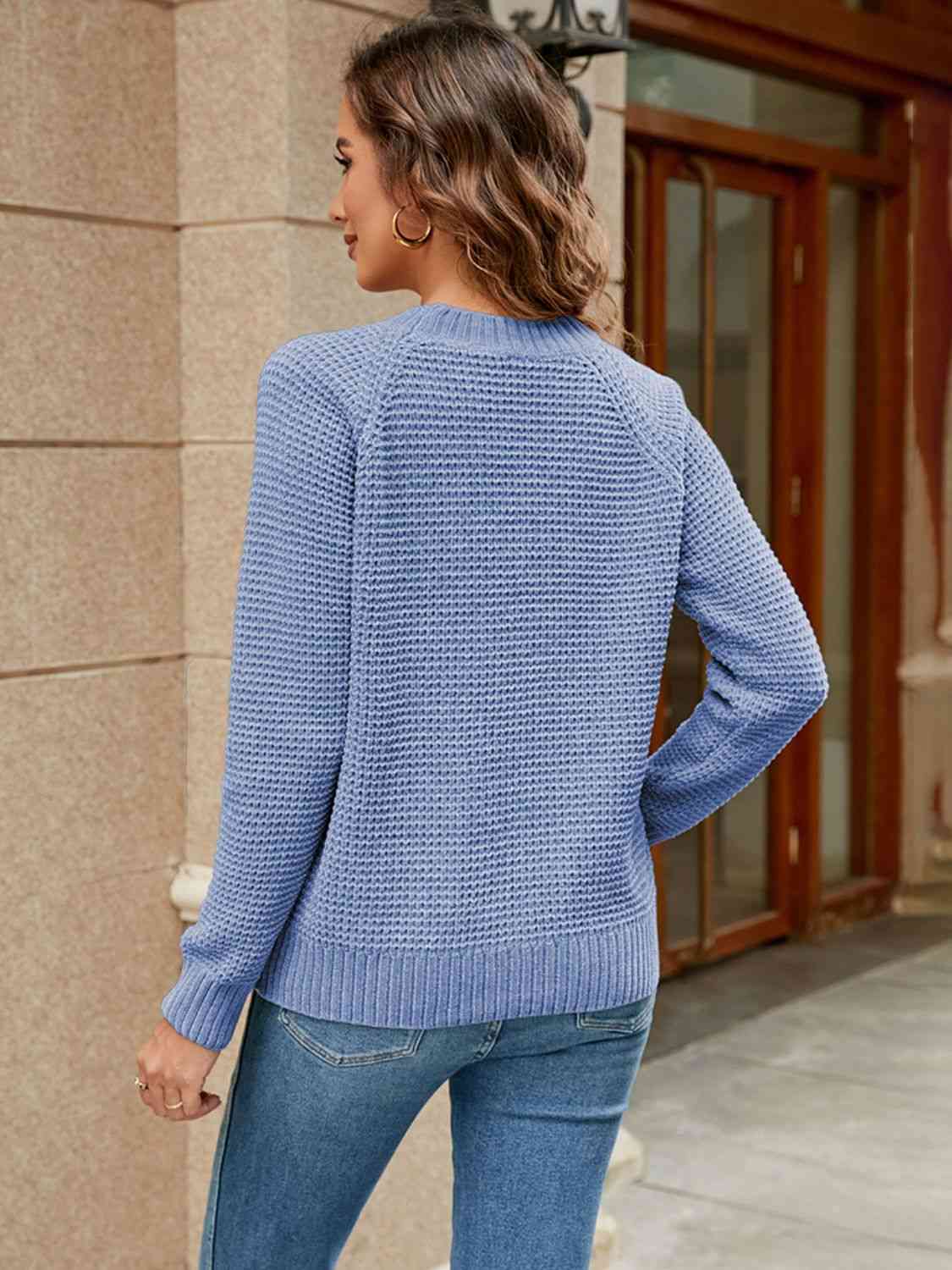 Round Neck Raglan Sleeve Sweater - Deals DejaVu