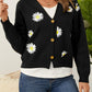Flower Button Front Dropped Shoulder Cardigan