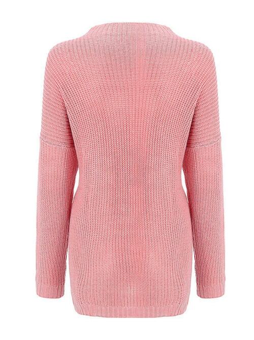 Round Neck Drop Shoulder Sweater - Deals DejaVu