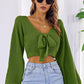 Bow V-Neck Long Sleeve Cropped Sweater