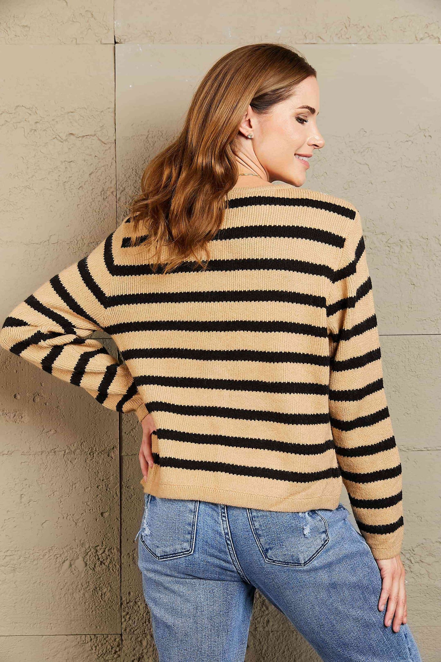 Woven Right Striped Button Front Cardigan