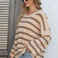 Round Neck Dropped Shoulder Striped Sweater - Deals DejaVu