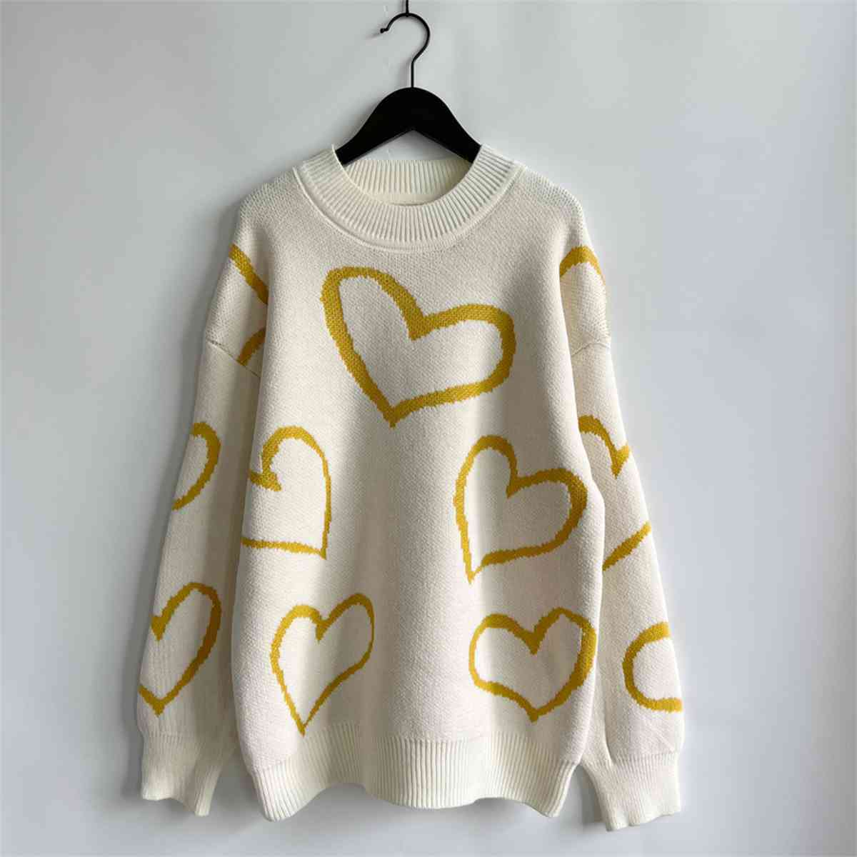 Heart Pattern Long Sleeve Sweater - Deals DejaVu