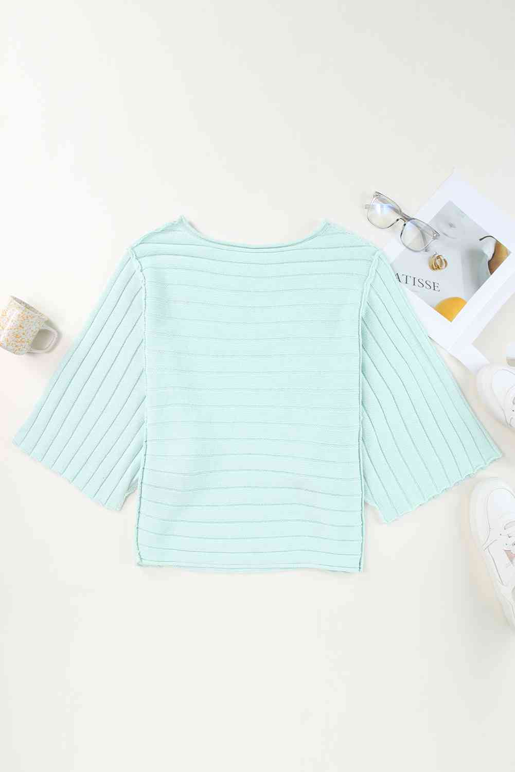 Round Neck Exposed Seams Pullover Top - Deals DejaVu