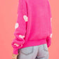 Heart Round Neck Drop Shoulder Sweater