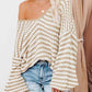 Striped Drop Shoulder V-Neck Sweater - Deals DejaVu