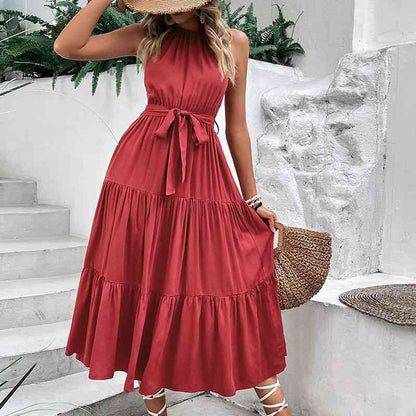 Tie Belt Tiered Midi Dress (MWBT) T - Deals DejaVu