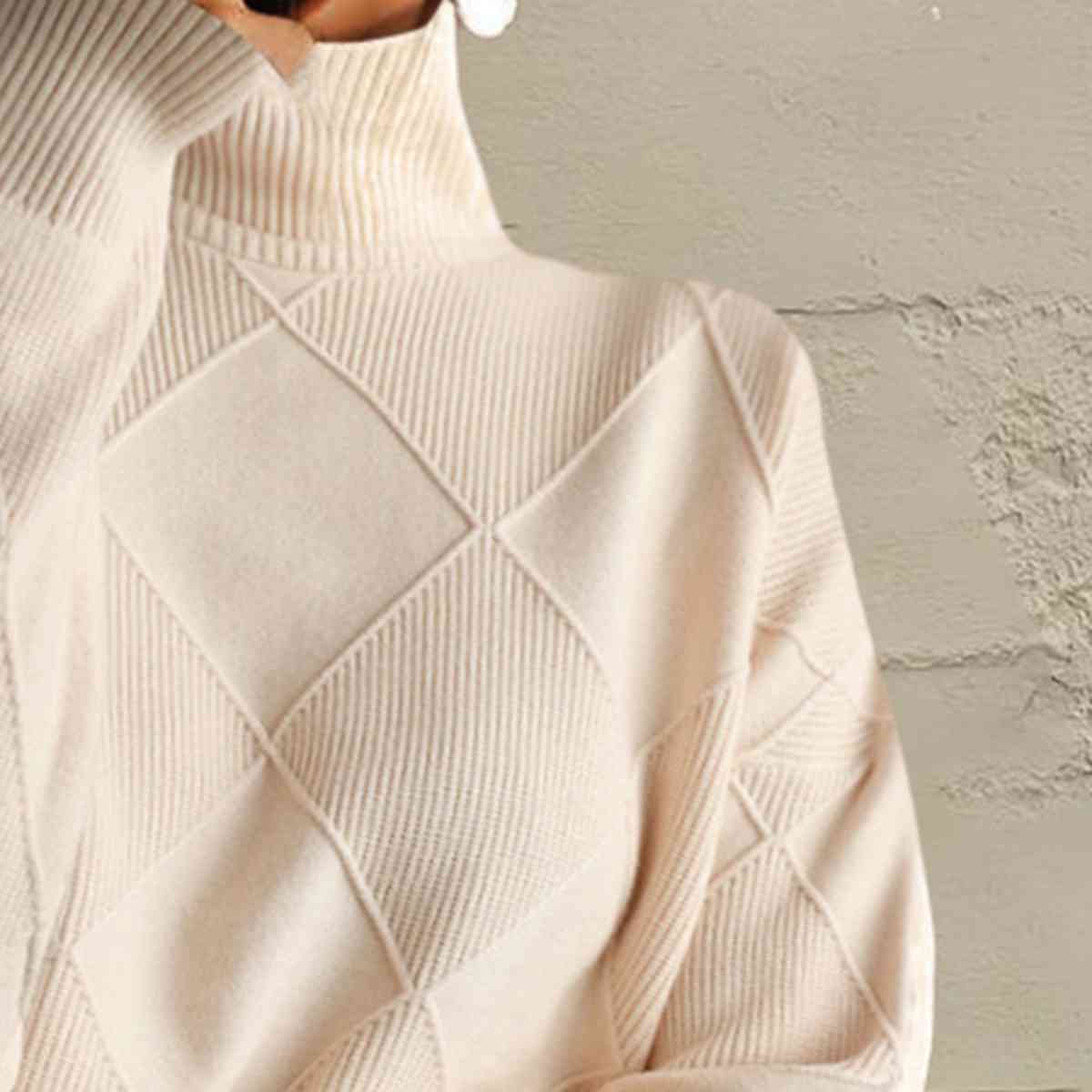 Geometric Turtleneck Long Sleeve Sweater - Deals DejaVu