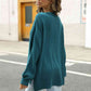 Round Neck Dropped Shoulder Slit Sweater - Deals DejaVu