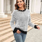 Printed Round Neck Dropped Shoulder Sweater - Deals DejaVu