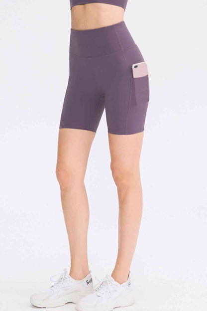 Wide Waistband Sports Shorts with Pockets