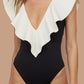 Two-Tone Ruffled Plunge One-Piece Swimsuit (TB10D) T