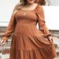 Plus Size Smocked Square Neck Tiered Dress