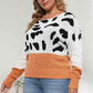Plus Size Leopard Round Neck Long Sleeve Sweater - Deals DejaVu
