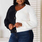 Woven Right Contrast Button-Front V-Neck Cardigan - Deals DejaVu