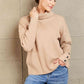 Woven Right Button Detail Rib-Knit Turtleneck Sweater