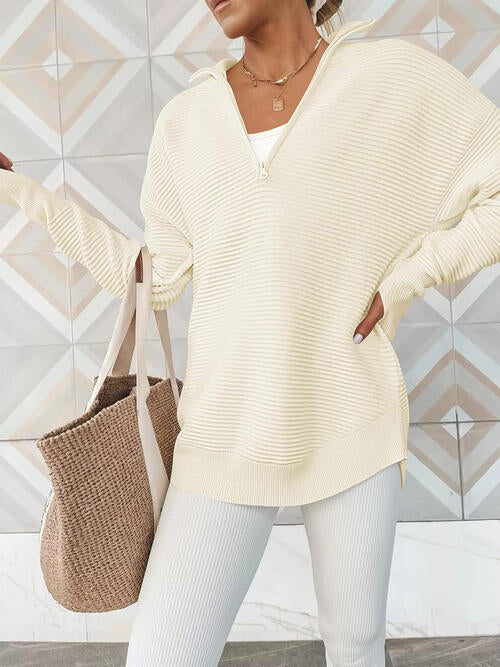 Half Zip Long Sleeve Knit Top - Deals DejaVu