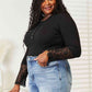 Double Take Crochet Lace Hem Sleeve Button Top