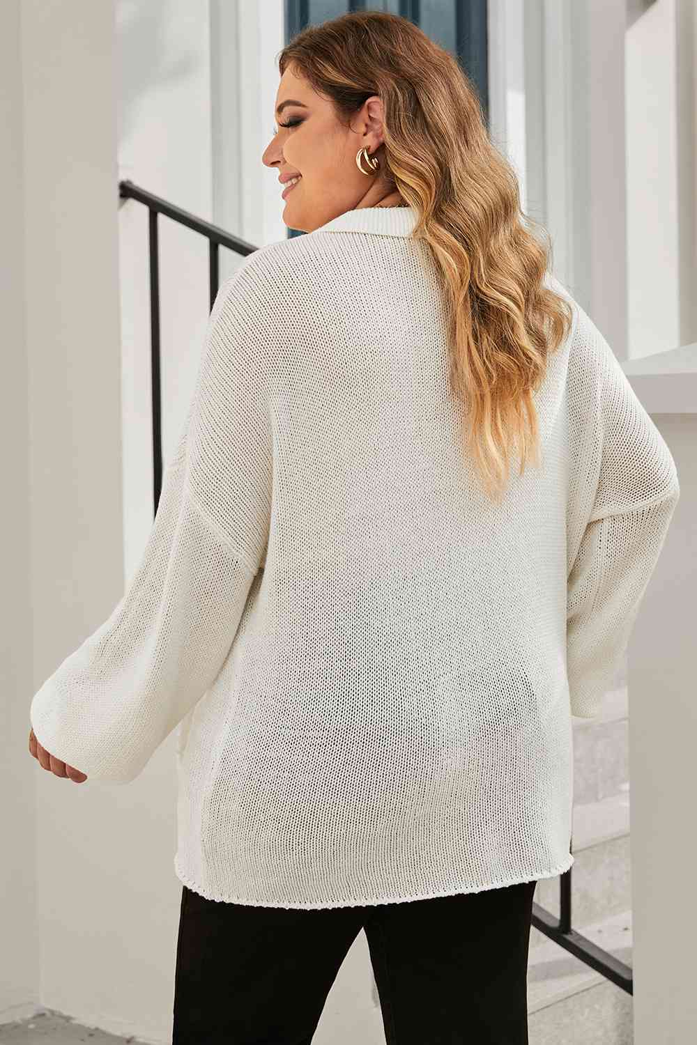 Plus Size Quarter-Button Collared Sweater - Deals DejaVu