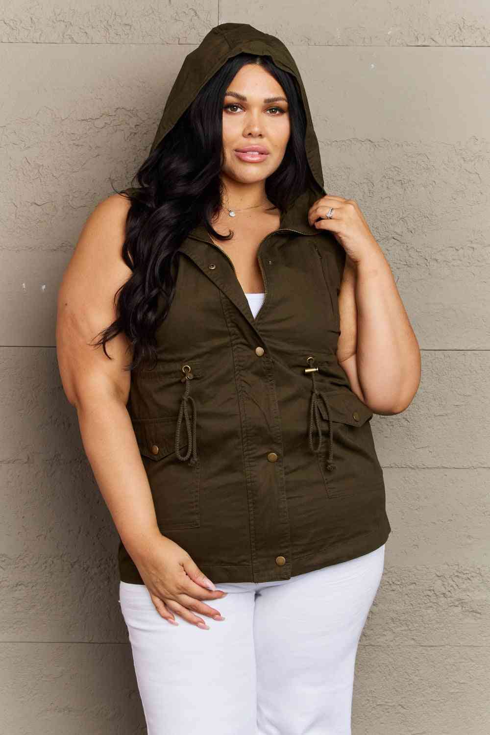 Zenana More To Come Full Size Military Hooded Vest - Deals DejaVu