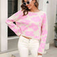 Round Neck Flower Pattern Dropped Shoulder Pullover Sweater - Deals DejaVu